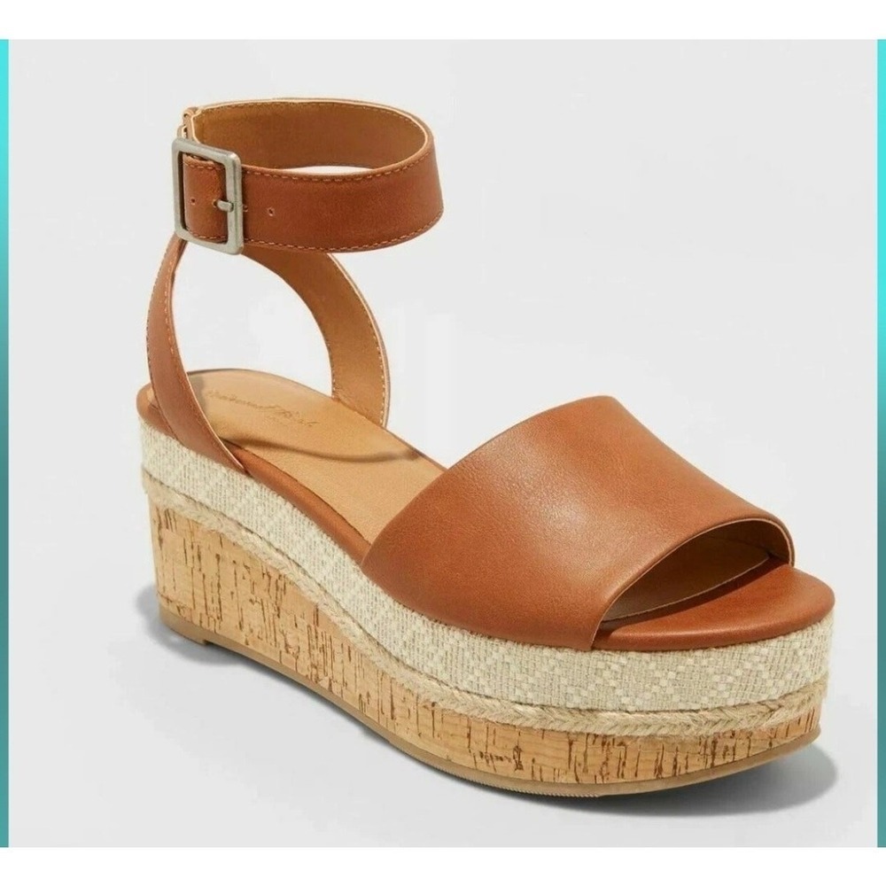 Universal Thread Womens 11 Cognac Bailey Brown Platform Wedge Espadrille Sandals